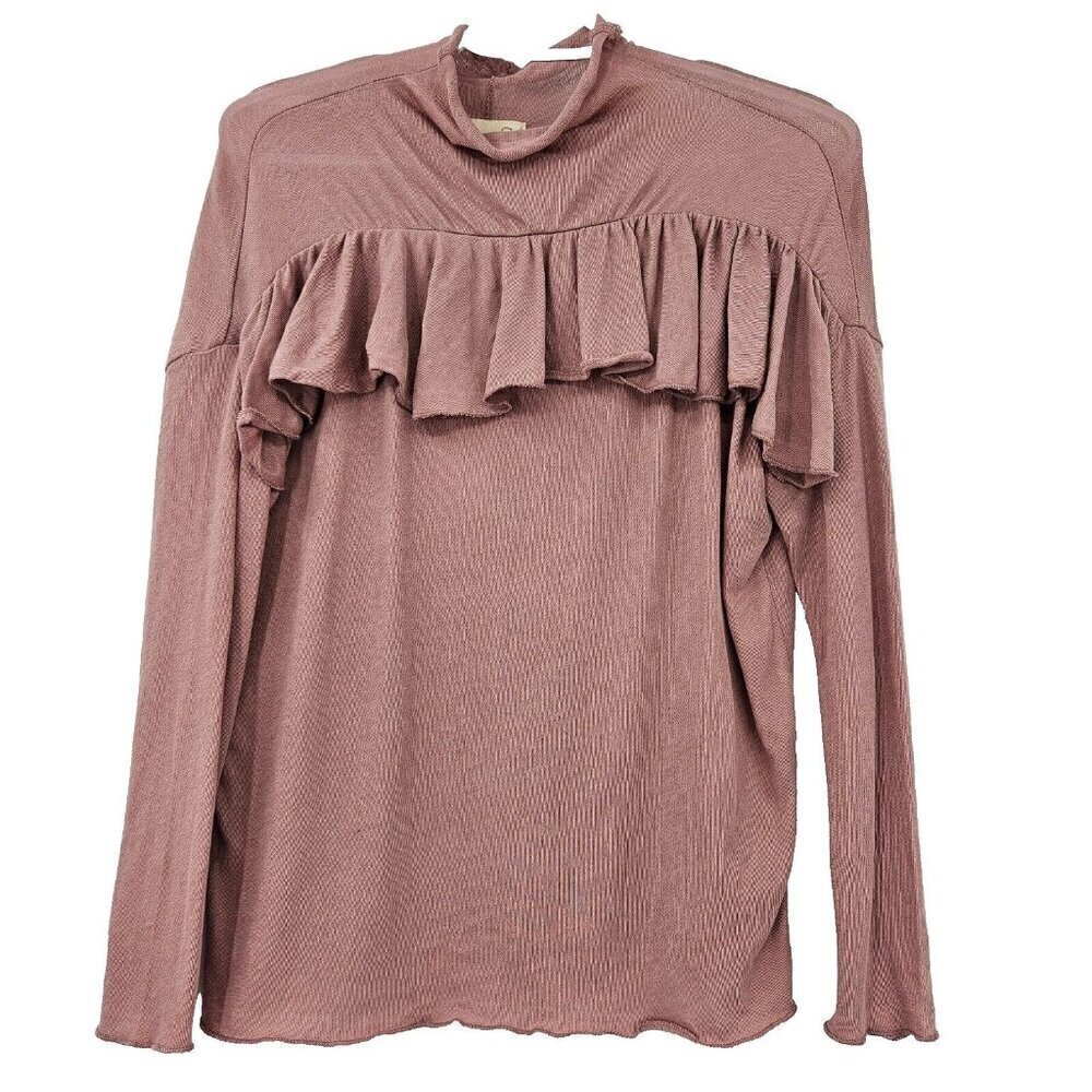 Chaser Mock Neck Ruffle Blouse Top In Rosebud Pink Women’s Size S NEW Preppy